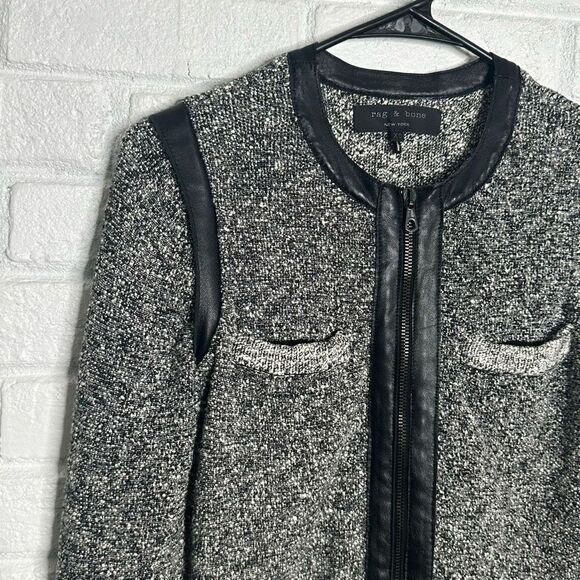 Rag & Bone Minella Leather Trimmed Jacket Gray Black size XS - Picture 2 of 5